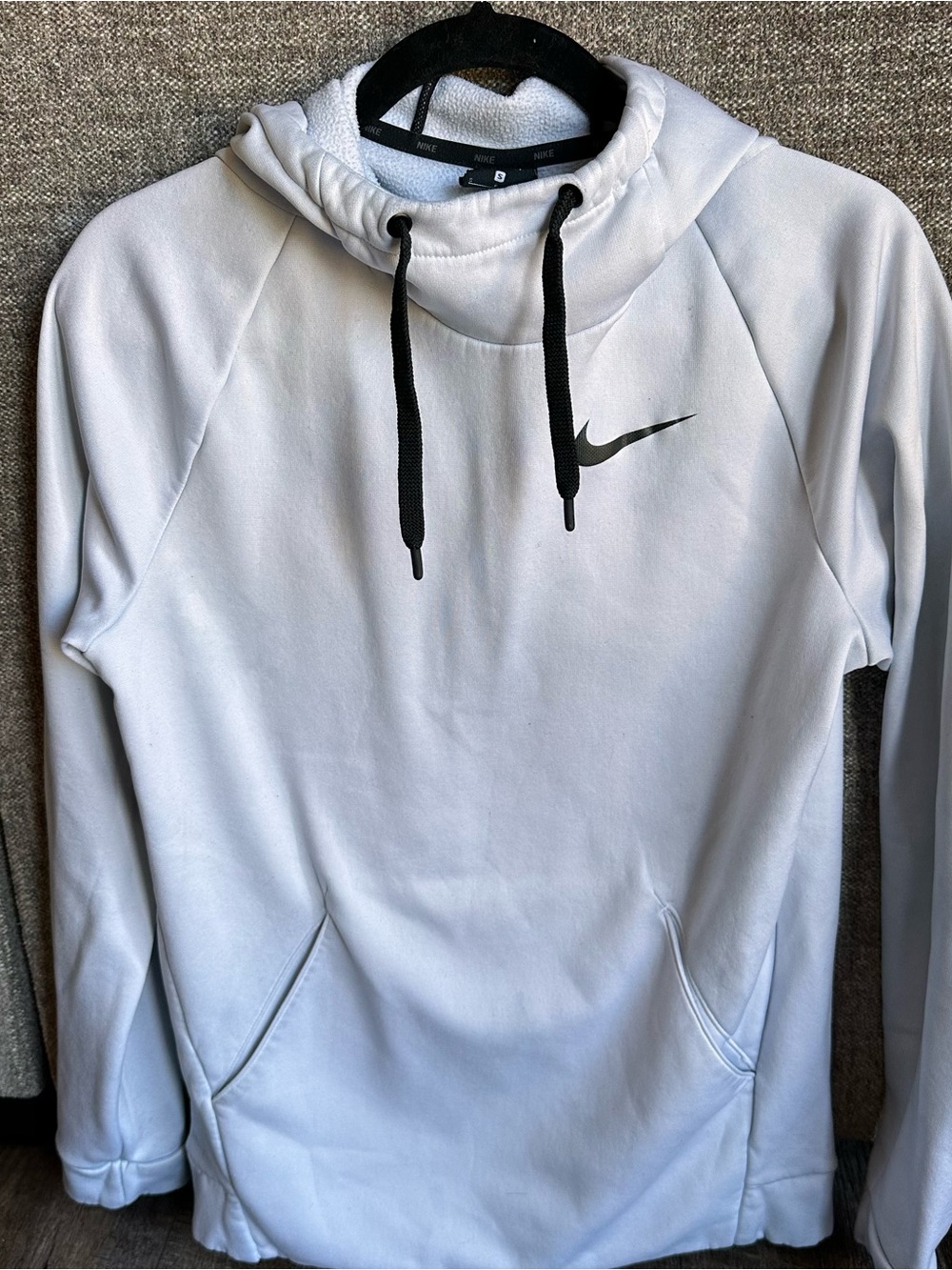 Nike White Hoodie with Black Swoosh and Drawstrings